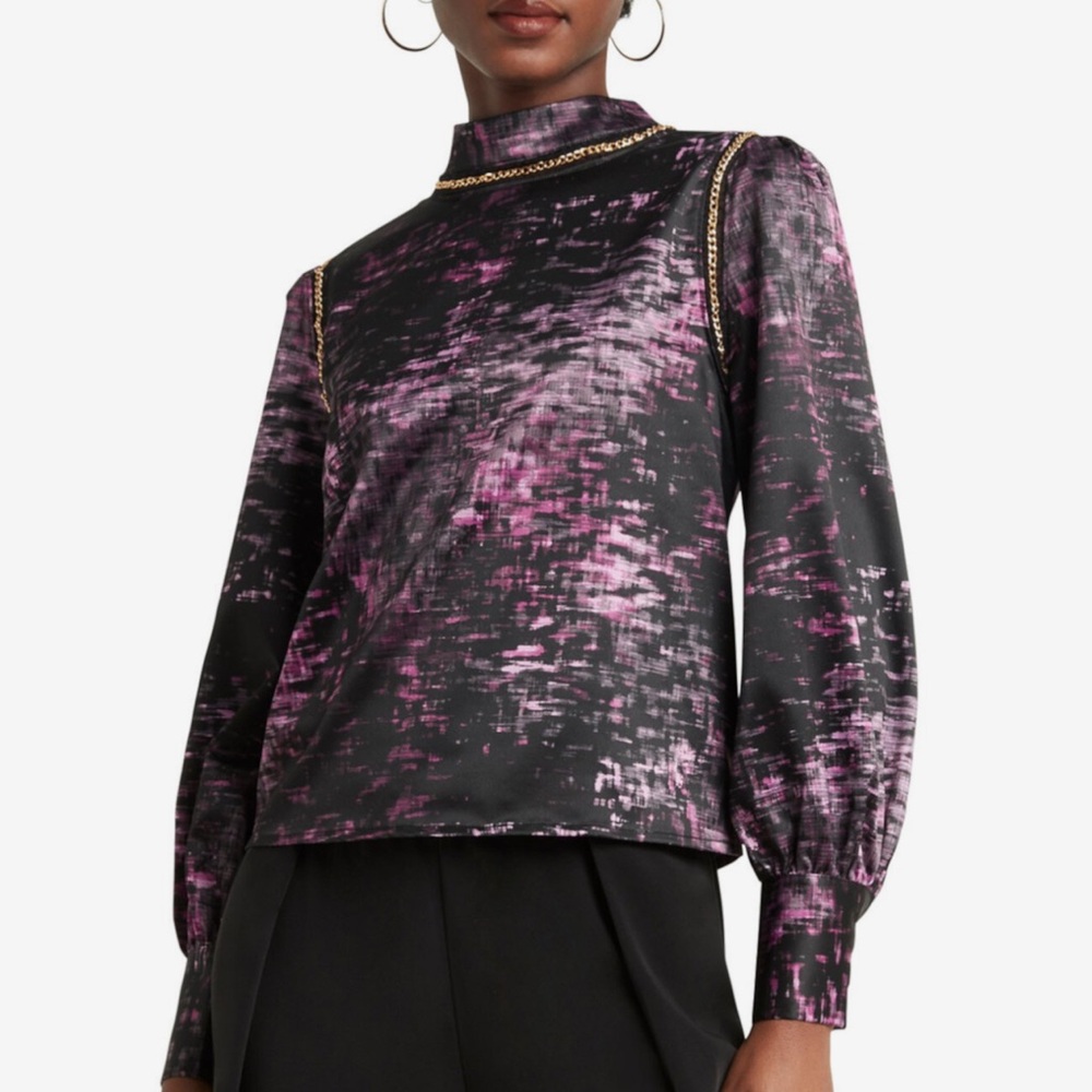 H Halston Violet Blouse L Long Sleeve Chic